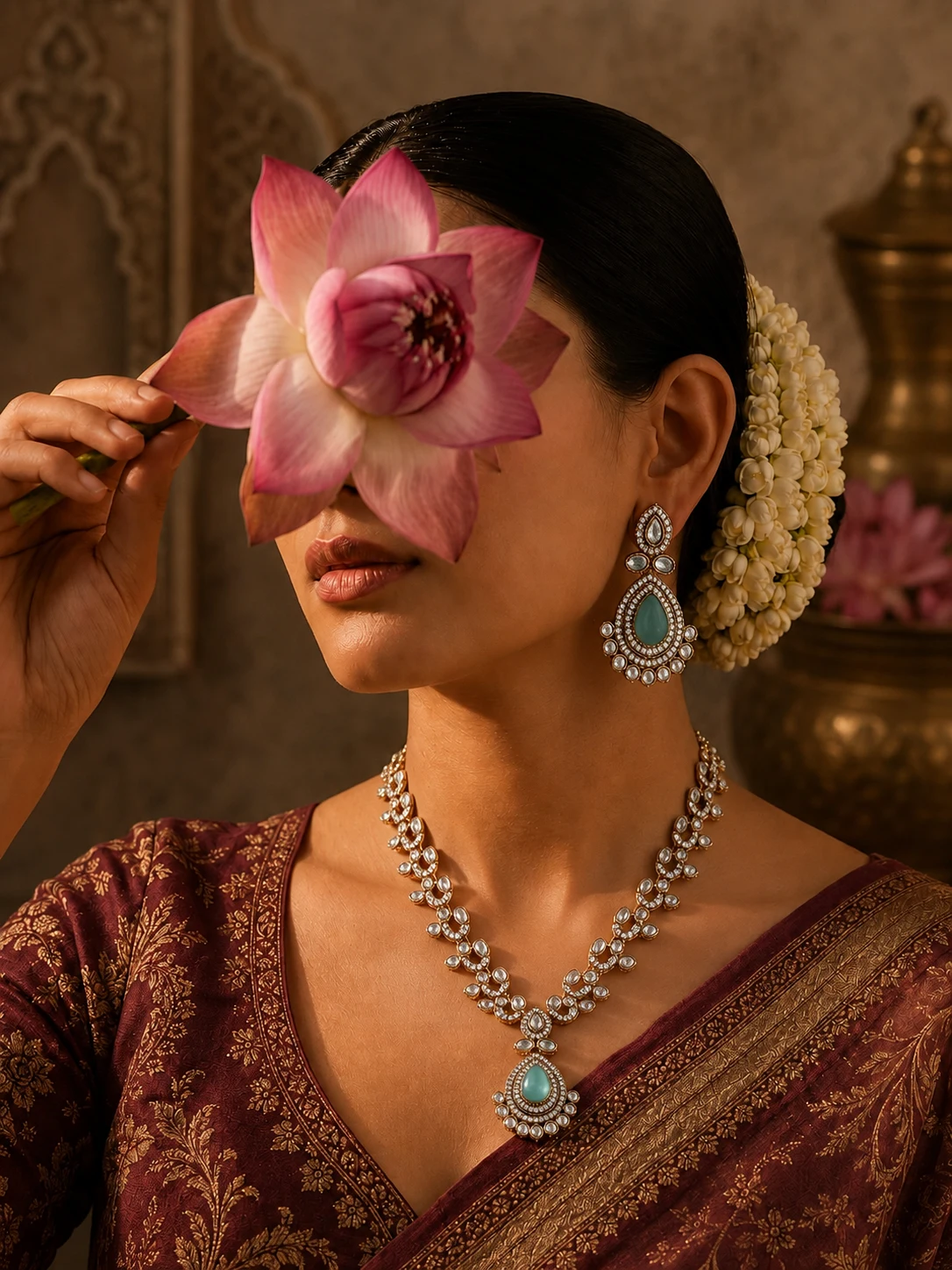 Aarohi Blue Kundan Long Necklace Set — Myraa jewellery