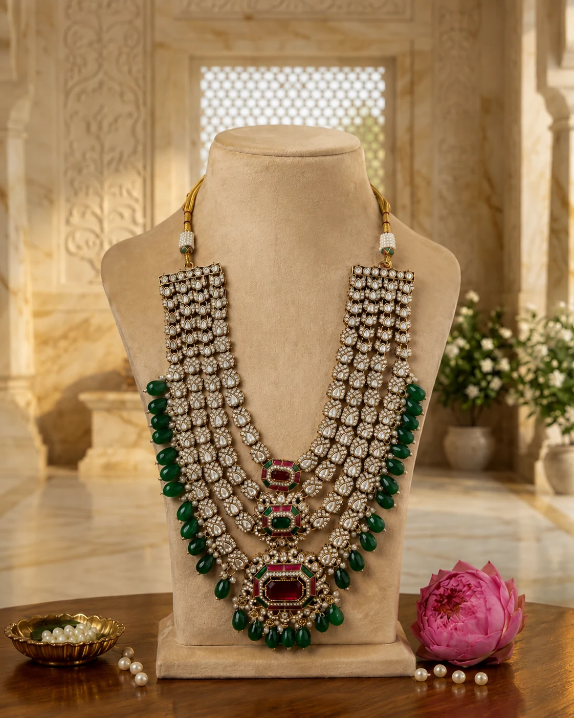 Rajrani Emerald Ruby Long Necklace Set