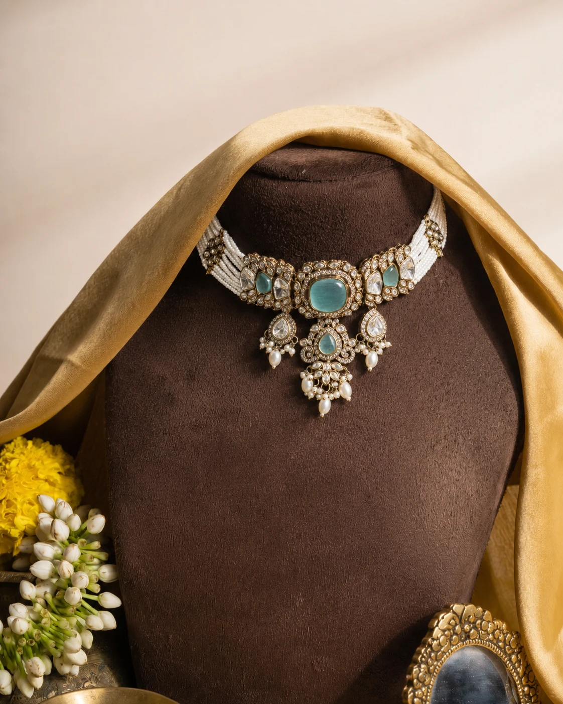 Aqua Kundan Regal Choker Set