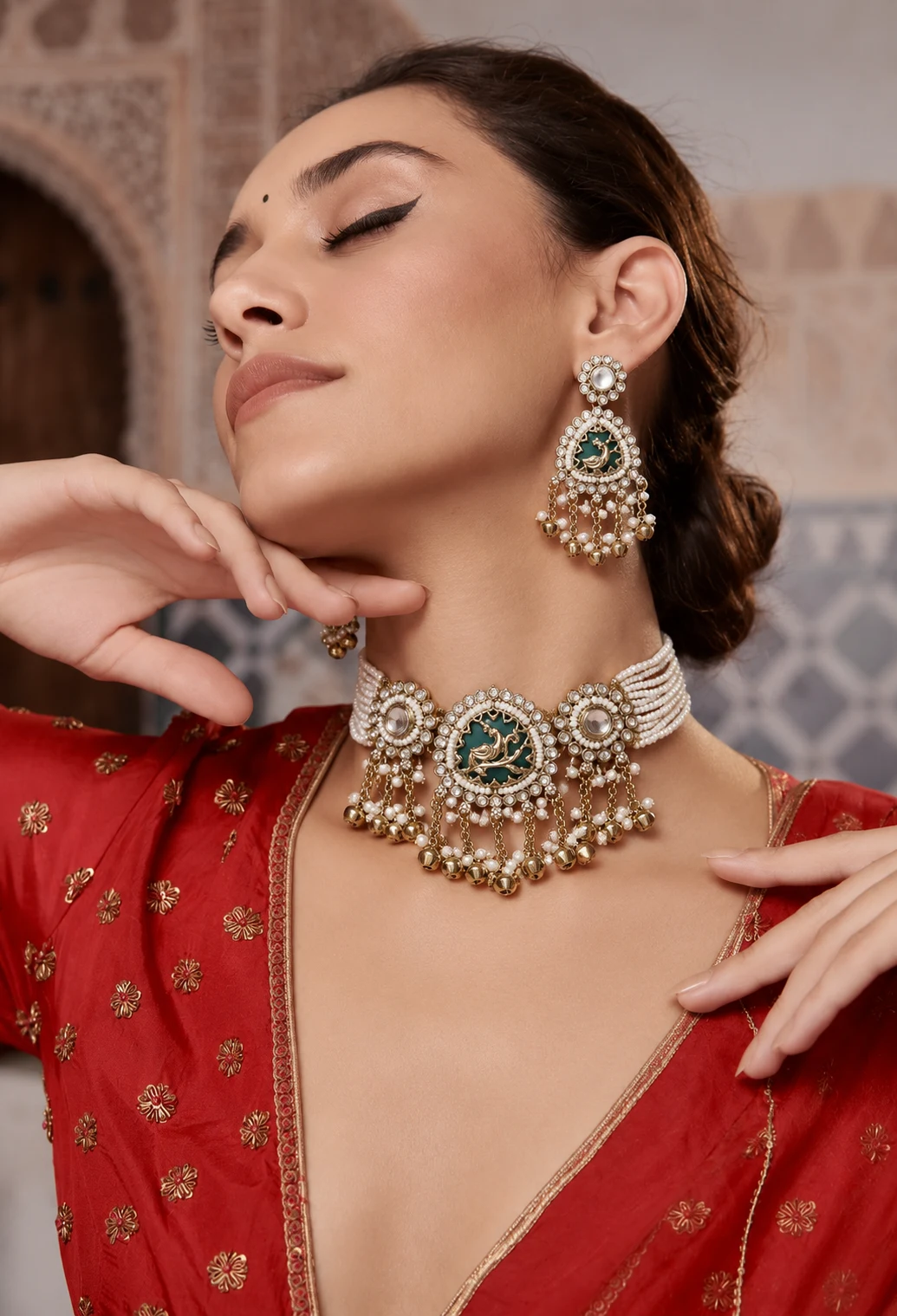 Meenakari Peacock Kundan Bridal Set