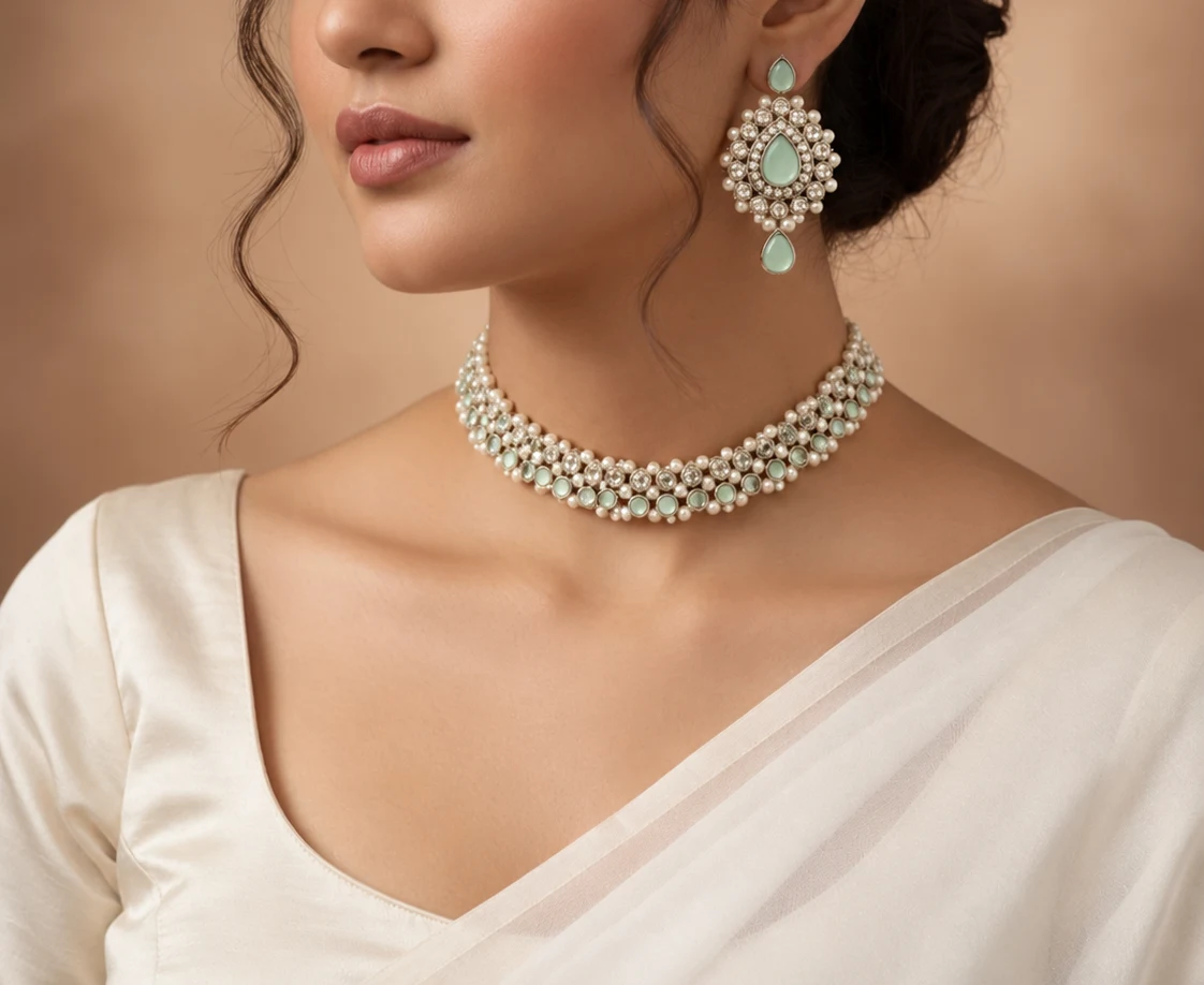 Ziya Mint Pearl Choker Set — Myraa jewellery