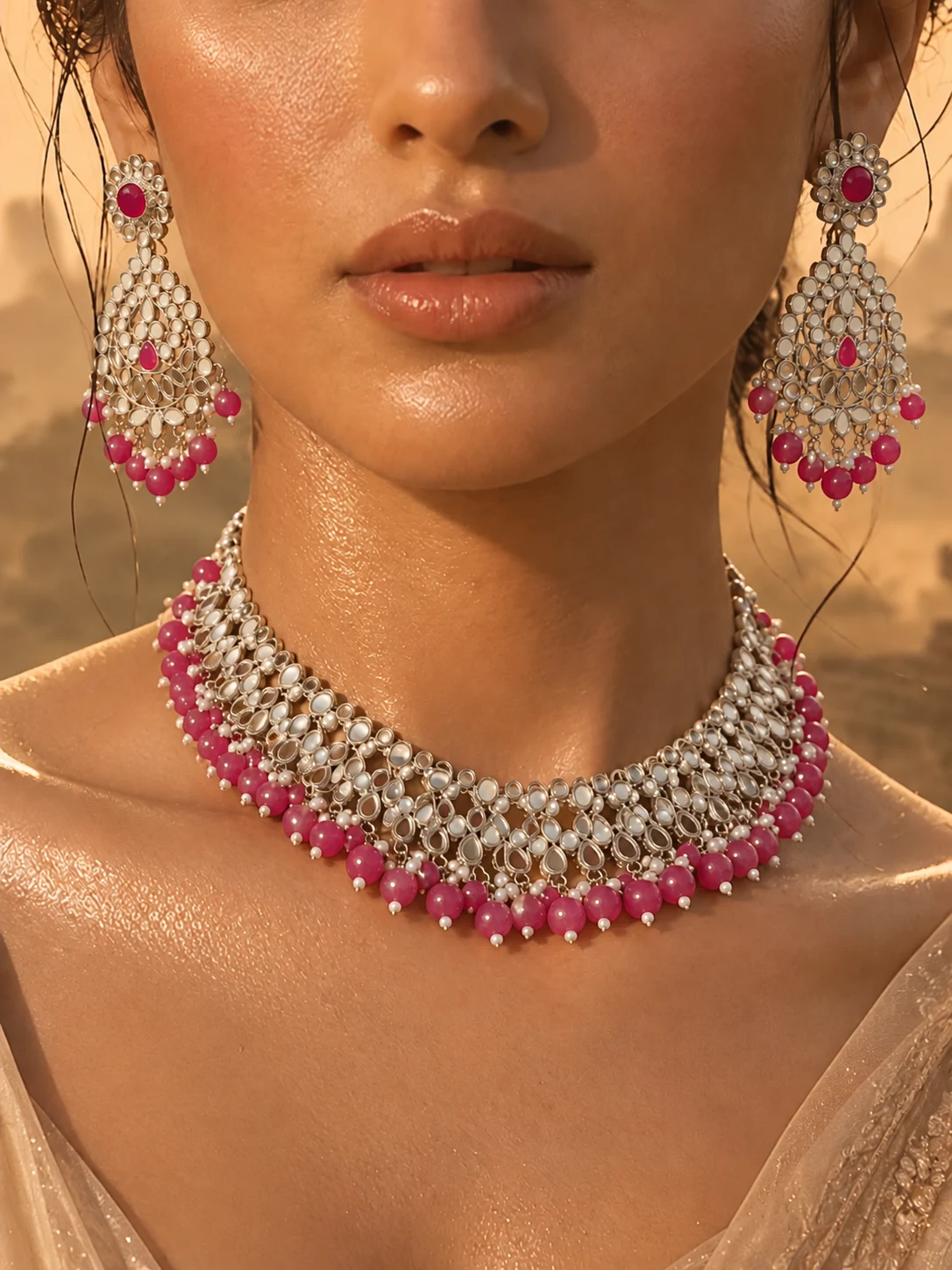 Gulabi Kundan Pearl Bridal Set — Myraa jewellery