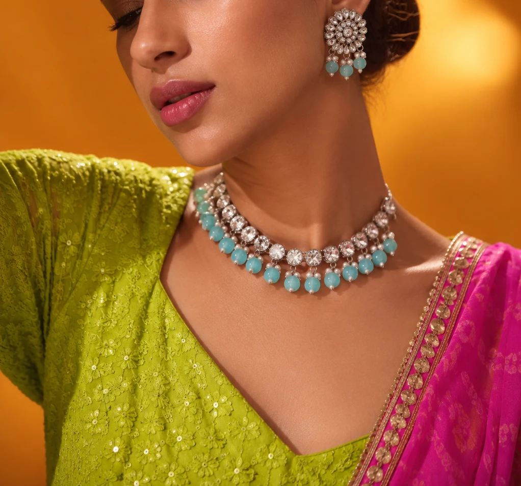 Sitara Aqua Pearl Choker Set — Myraa jewellery