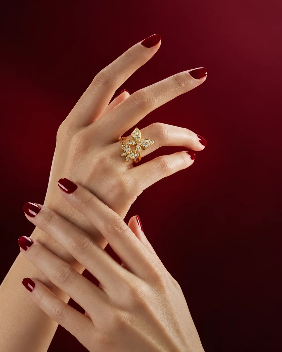 Golden Butterfly Crystal Adjustable Ring — Myraa jewellery