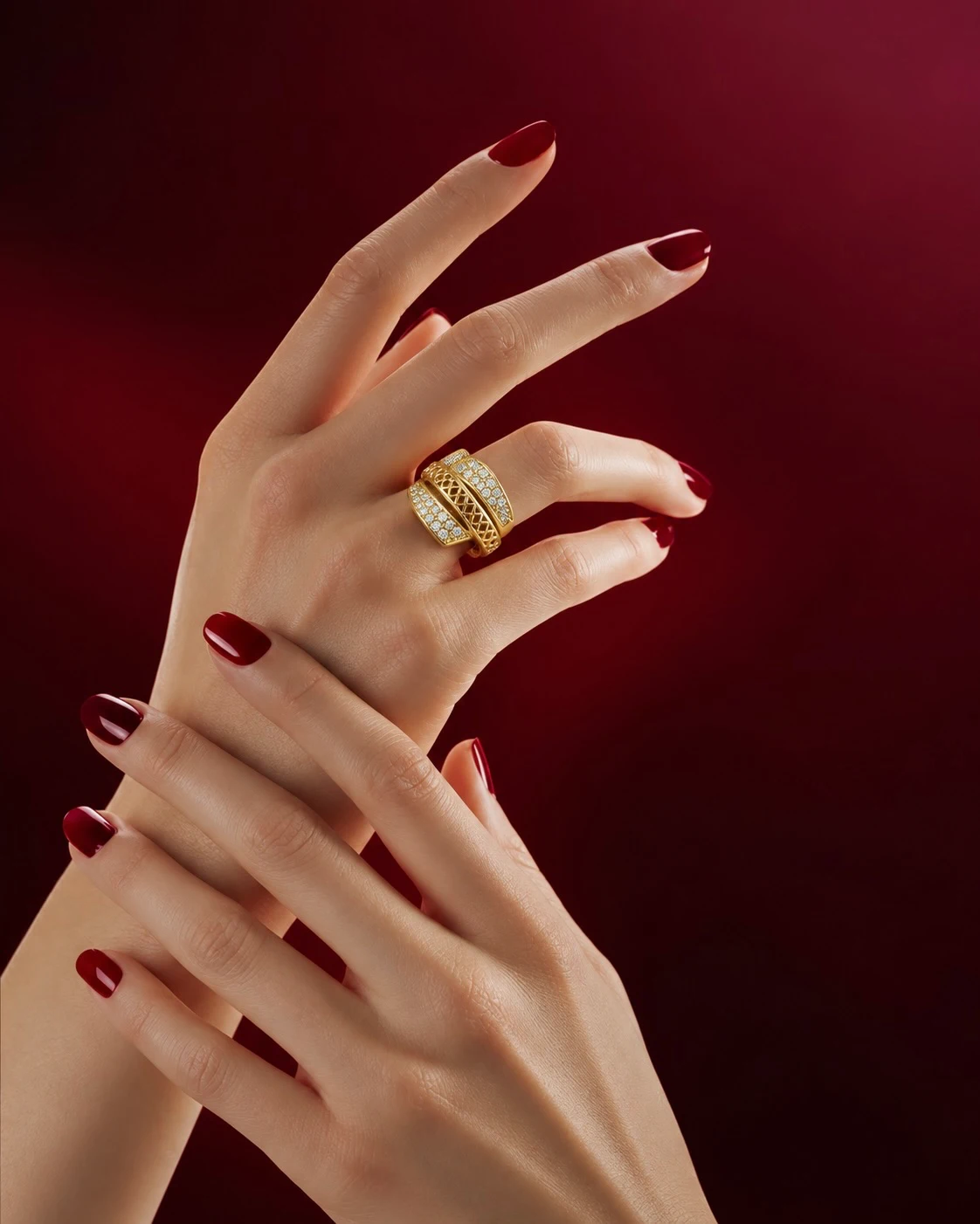 Crystal Wave Statement Adjustable Ring — Myraa jewellery
