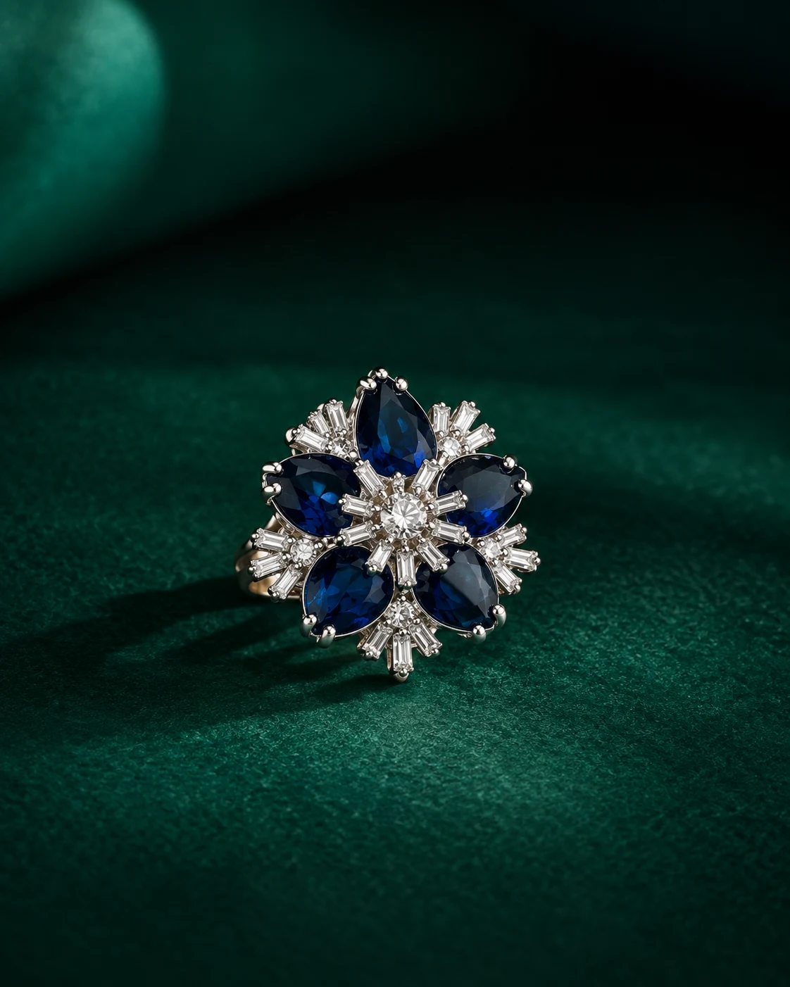 Midnight Sapphire Bloom Ring