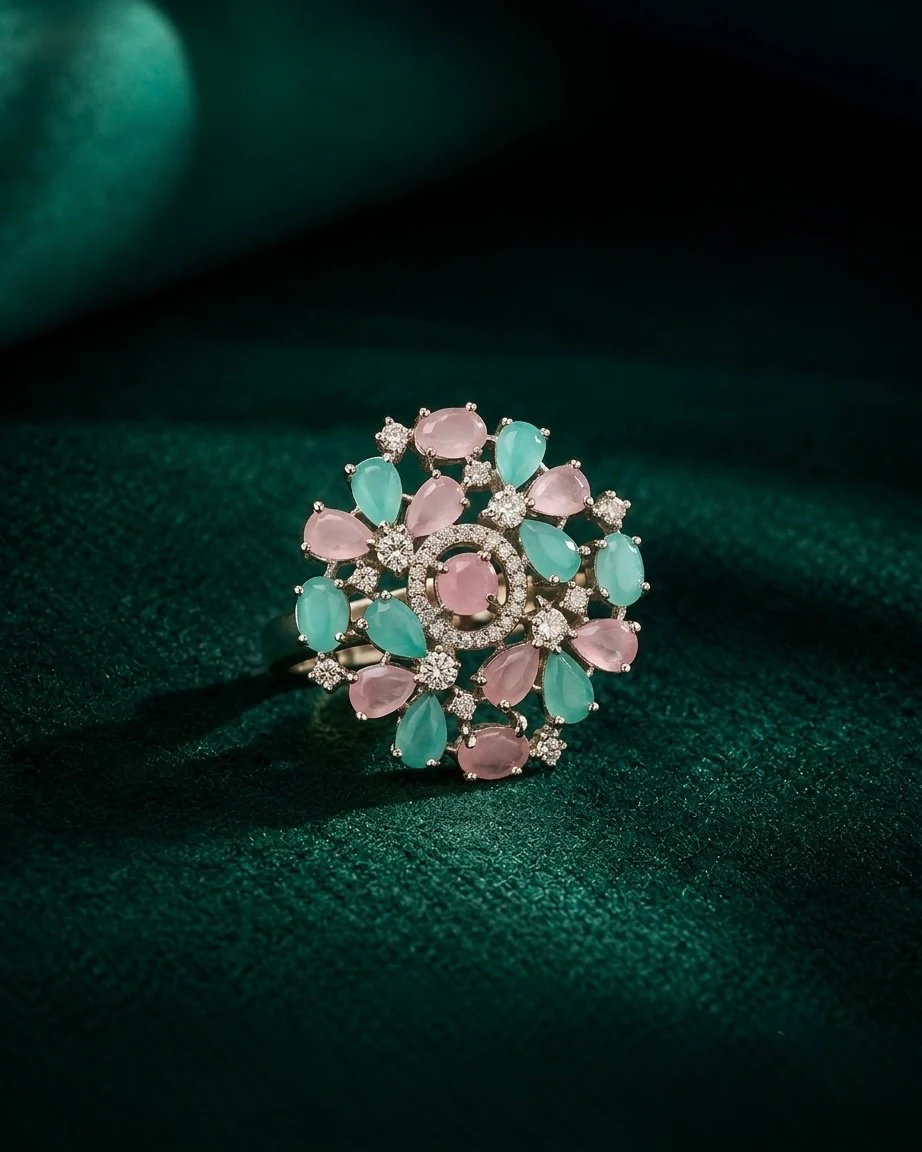 Blush & Mint Floral Cascade Ring — Myraa jewellery