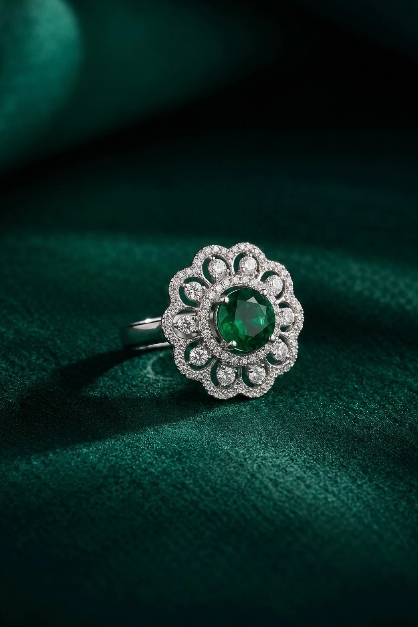 Emerald Garden Halo Ring — Myraa jewellery