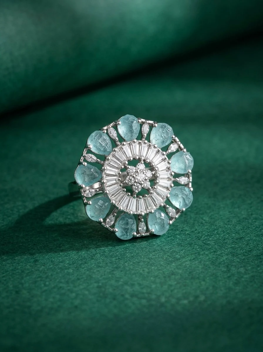 Aqua Radiance Floral Ring — Myraa jewellery